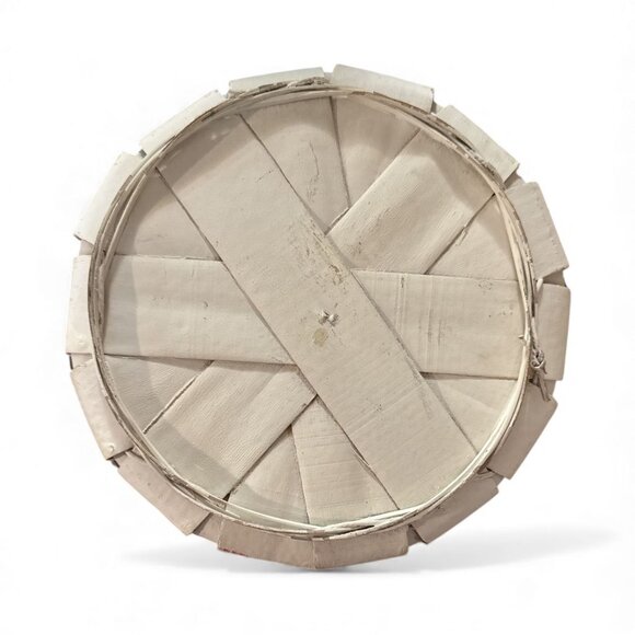 Hand-Painted Wooden Oval Basket With Handles Green & Red Accents Pinecone Design - Picture 5 of 6